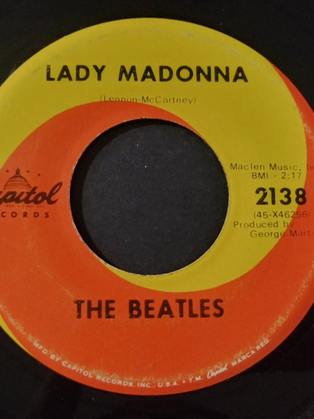 Beatles - Lady Madonna VG- Reissue 45RPM Capitol 2138 Record 1968 BEGINNER COPY